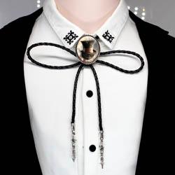 We're all mad here Cowboy Bolo Tie for men Balck PU leather with Cheshire Metal Buckle necklace Custom Mens Accessories