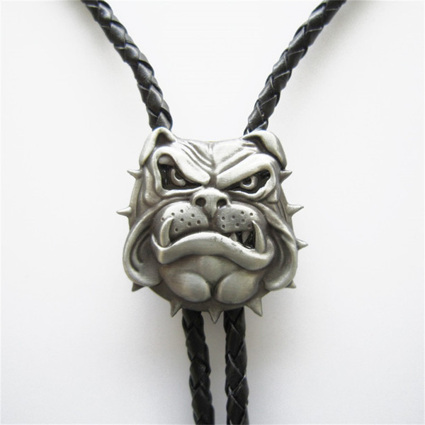 New Vintage 3D British Bull Dog Bolo Tie Wedding Leather Necklace BOLOTIE-CA053 Free Shipping Brand New In Stock