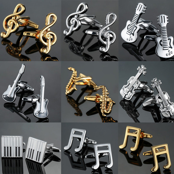 Free Shipping 19 Designs Guitar Cufflinks Music Design Musical Note CuffLinks Piano Bass