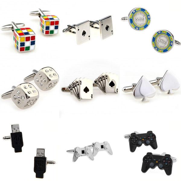 Magic Cube Cards Dice Game Handle USB Cufflink Cuff Link 1 Pair Big Promotion