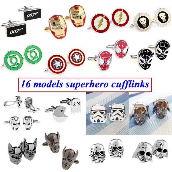 Fashion Superhero Ironman Flash Spawn Spider Cufflink Cuff Link 1 Pair Free Shipping