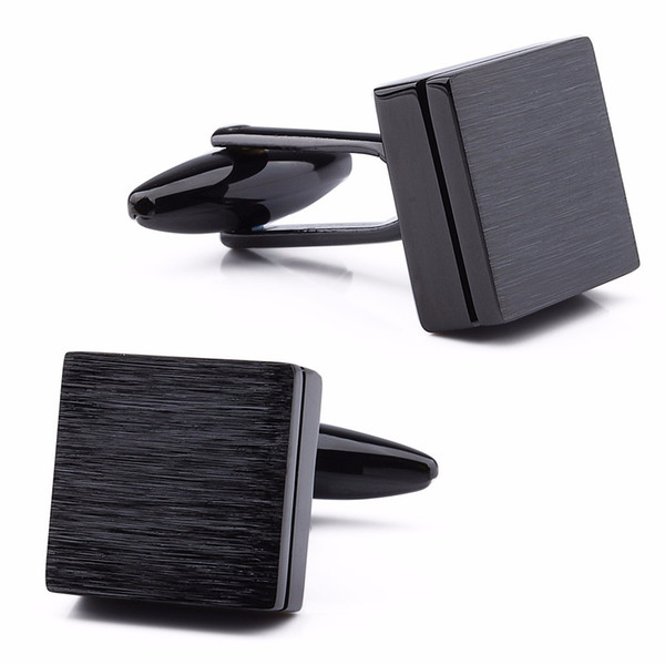 1 Pair Come With Box Retail Trendy Square Brushed Plain Metal Men's Cuff Links Jewelry Wedding Business Dresses Button Cufflinks