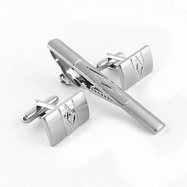 FANCY Cufflink tie clips elegant silver Cuff link and tie bar jewellery sets hot sale AAT