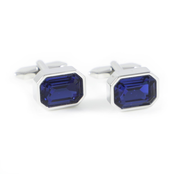 Rhodium Plated Octagon Navy Blue Crystal Cuff Links Father's Day Gift Cuff Links Birthday Gifts