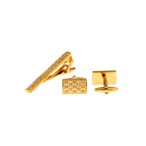 New Fashion Gold Plated Cuff Link and Tie Clip Sets Mosaic Glass Drill Cufflinks Suits Wedding Dress Party Gift