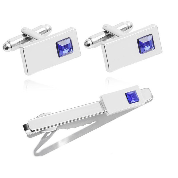 Simple Square Rhinestone Cufflink and Tie Clip Sets For Men's Business Formal Wear Alloy Tie Clasp Fashion Jewelry Accessories Wholesale