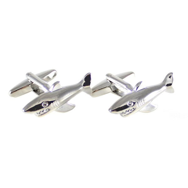 Silver Tone Shark Cuff Links Sea Animal Great Shark Cufflinks Father's Day Gift Cuff Links Birthday Wedding Gifts