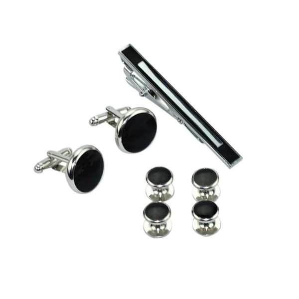 2018 The New Fashion Men 2pcs cufflinks & 4 pcs Studs & 1 Tie Clip with Packing