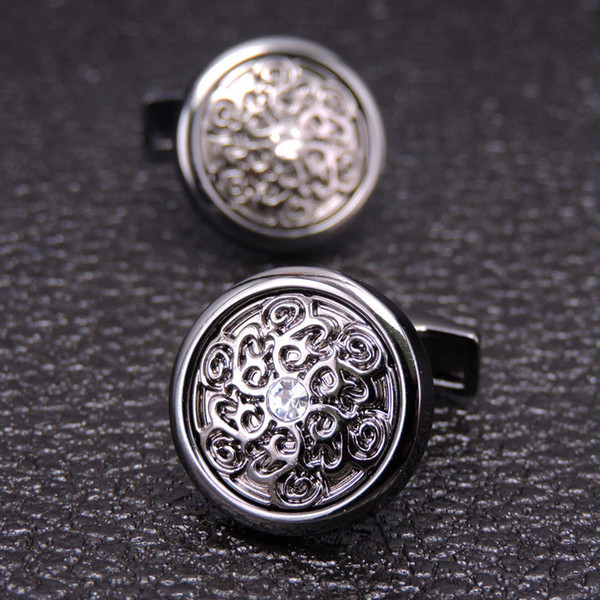 High-quality men's Cufflinks made of fine steel hand-polished vintage pattern Crystal Black Cufflinks free of freight