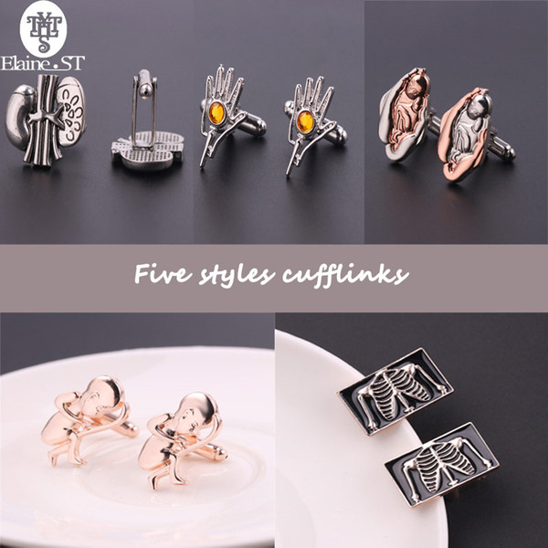 Five Styles Creative Medicine Symbol Heart Skeleton Baby Palm Newborn Model Two Color Cufflinks Design Cuff For Decoration