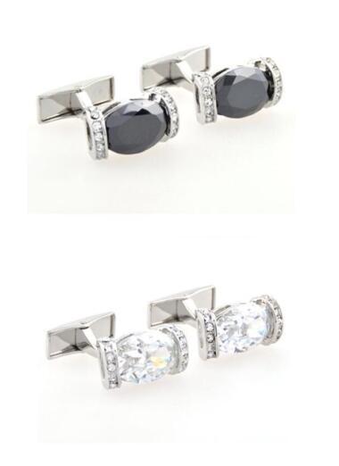 5pairs/lot Big White Black Glass Cufflinks Hollow Arch Shape With Rhinestone Cuff Links Men's Jewelry Wholesale