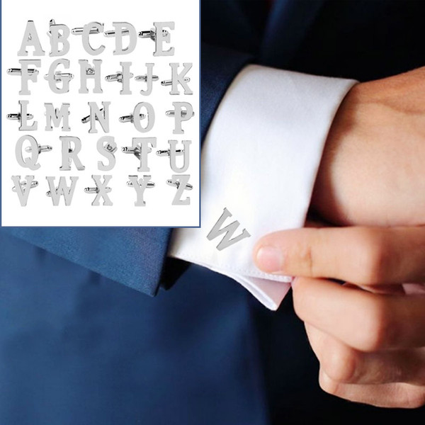 New Initial letter Business Shirt Cufflink Silvery 26 Alphabet Cuff Link Wedding Formal Cufflink