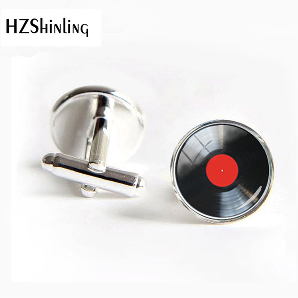 Wholesale Vinyl Record Glass Round Men Women Silver Cufflinks Jewelry Glass Dome CD Record Music Charms Jewelry Gift