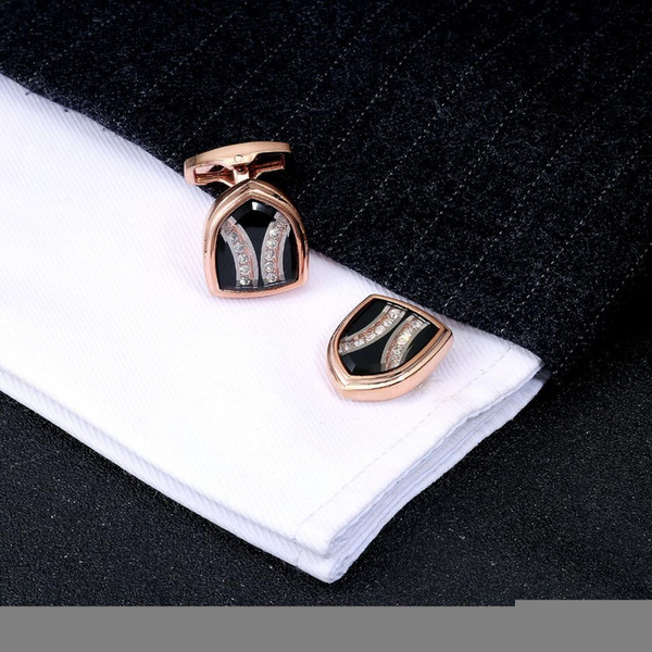 Rose Gold Diamond shield type cuff links, European and American business men's shirt cuffs buckle.