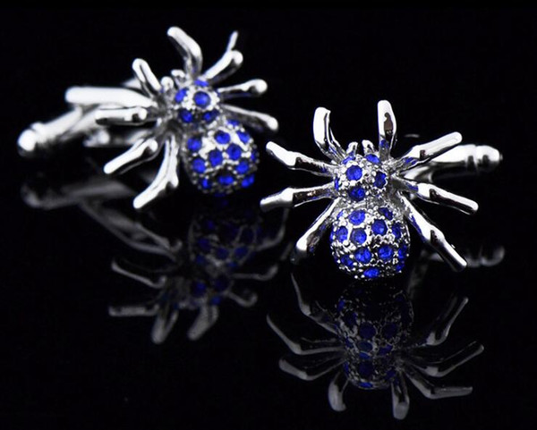 10pairs/lot Blue Rinestone Spider Cufflinks Copper Insect Cuff Links Men's Jewelry Accessory Wholesale