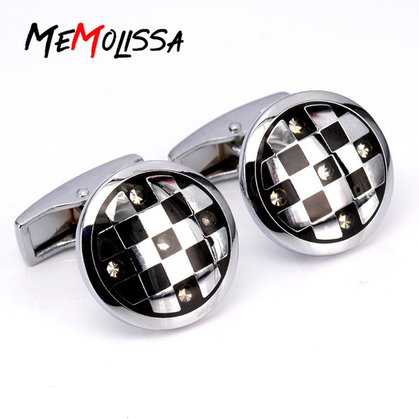 MeMolissa Classic Mesh Pattern Cufflinks Round Cufflinks Silver with White Black High Quality Mens Bouton De Manchette