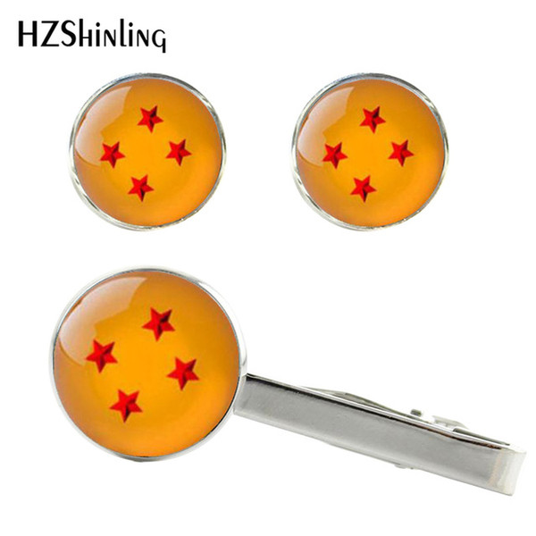 2019 New Dragon Ball z Clips & Cufflinks Dragon Ball Stars Cuff Silver Glass Tie Clip Handmade Gifts For Friends CT-0026