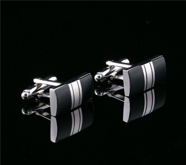 Fashion charm handsome business men metal classic simple plaid color copper cufflinks tie clip silver suit