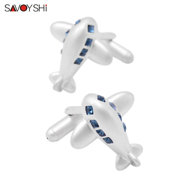 SAVOYSHI Newest Shirt Cufflinks for Mens High quality Novelty Airplane Model Cuff links Brand Crystal Male Cuffs Accessories