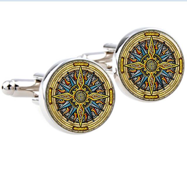 Wholesale-1 pair High quality Vintage Compass Cufflinks Round Glass Compass Photo Cuff links for men and women Antique picture jewelry