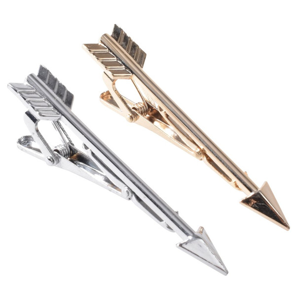 2PCS/SET Luxury Unique Men Tie Clips Arrow Shape Solid Color Exquisite Stainless Steel Wedding Necktie Tie Clips Jewelry