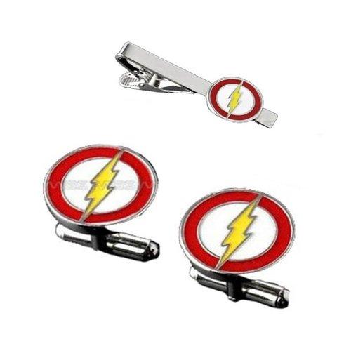 Flash Superhero Logo Silver tone Enamel Cuff Link and Tie Clip Sets For Shirt Best gift Fashion Jewelry Free Shipping W385