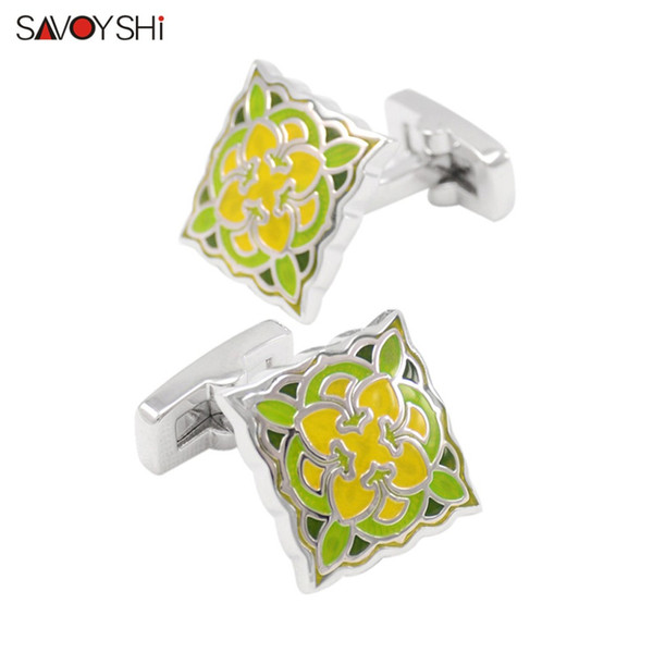 SAVOYSHI Brand Vintage Pattern Cufflinks for Mens Shirt Cuff buttons Colorful Enamel Cufflinks Square High Quality Men Jewelry