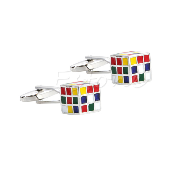 1Pair Men's Stainless Steel Cufflink Cube Design Dress Shirt Cuff Links