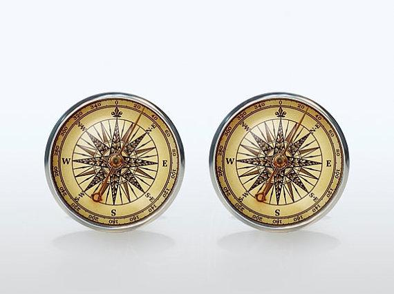 High Quality Vintage Compass French Shirt Cufflinks Silver Brand Glass Cuff Mens Groom Accessories Sleeve Button Man Woman