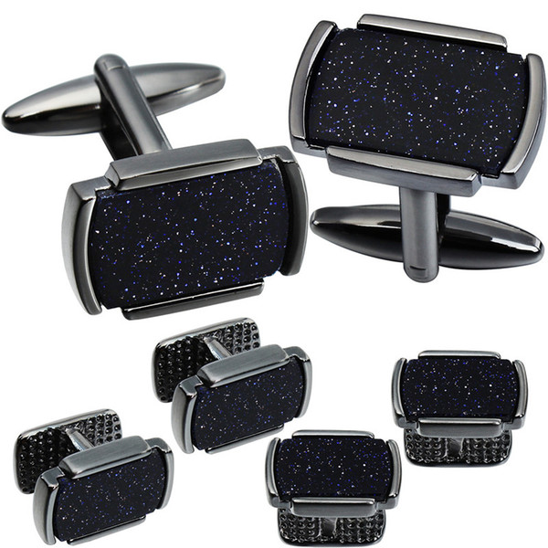 6 PCS Set Cufflinks Collar Studs With Natural Shinning Blue Stone for Men Tuxedo HAWSON