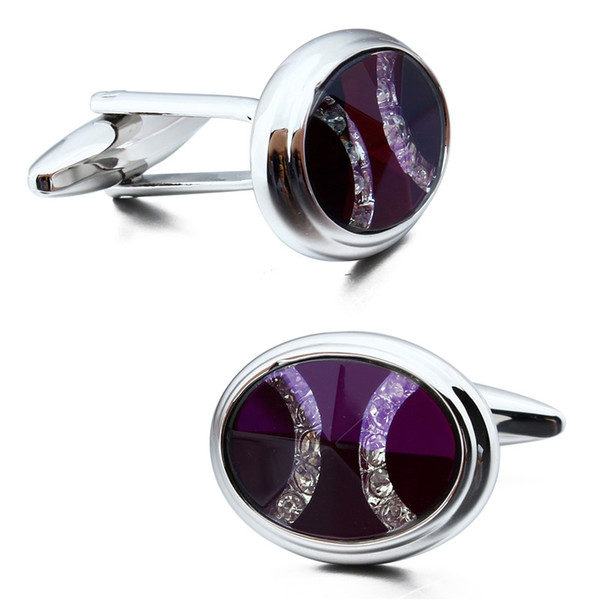 Purple Crystal Oval Cufflinks for Men