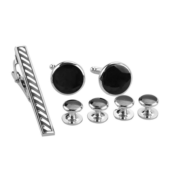 Argositment Stylish Men 2pcs Cufflinks & 4 Screws and 1 Tie Clip Set