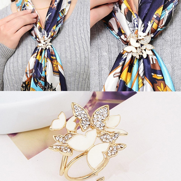 1PC Tricyclic White Butterfly Scarf Holder Crystal Brooch Clips Jewelry Clothes Accessories Jewelry Gift