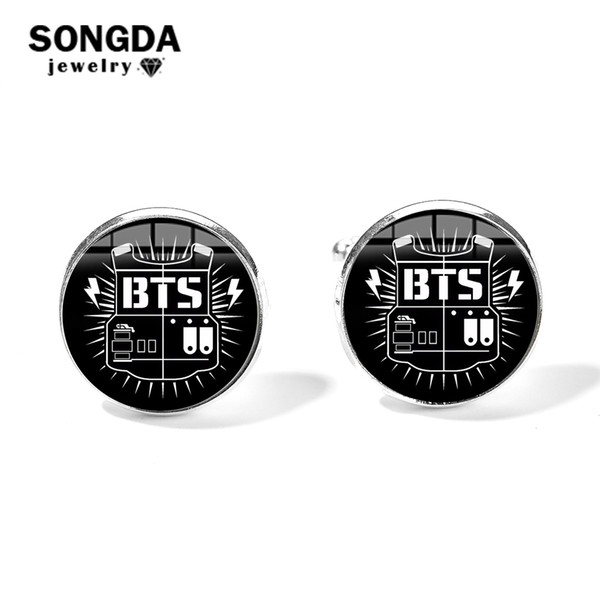 SONGDA NEW Kpop BTS Cufflinks BT21 Bangtan Boys Art Letters Print Same Shirt Sleeve Cuff Links for Women Men Decoration Souvenir