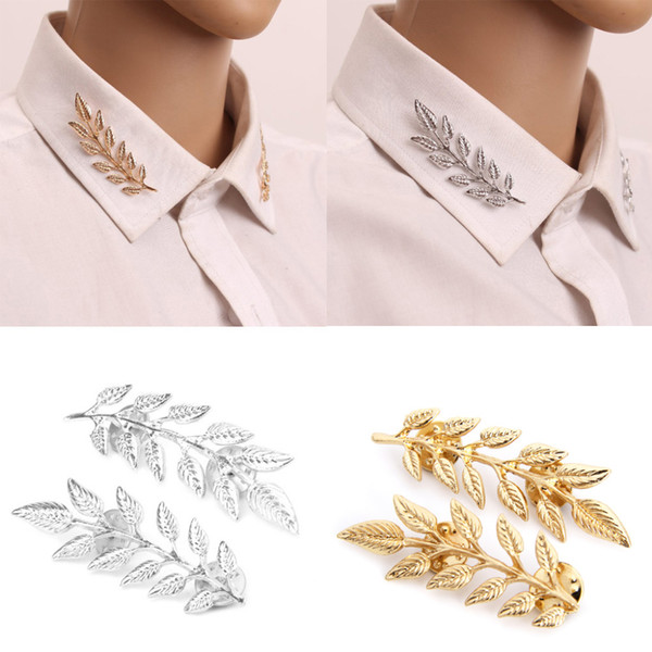 1 Pair Vintage Wheat Leaf Branch Gold Silver Plated Neck Tip Brooch Collar Pin