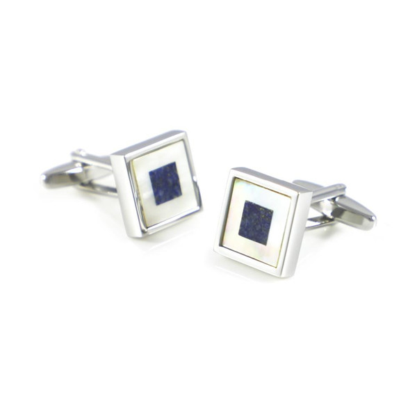 Classic Square Mother Of Pearl And Lapis Center Cuff Links Father's Day Birthday Gift Cuff Links