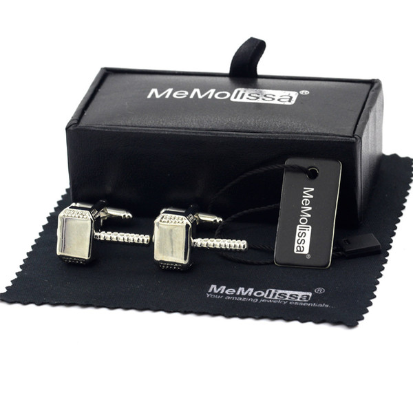 MeMolissa Display Box Trendy Hammer Cufflinks Silver Men's Cufflinks Simple Business Shirt Free Tag & Wipe Cloth