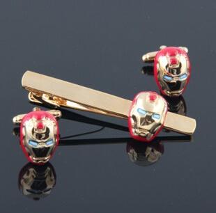 Fashion Metal Iron Man Red Cuff Link and Tie Clip Sets Men's Jewelry Super Hero Cuff Link and Tie Clip Sets