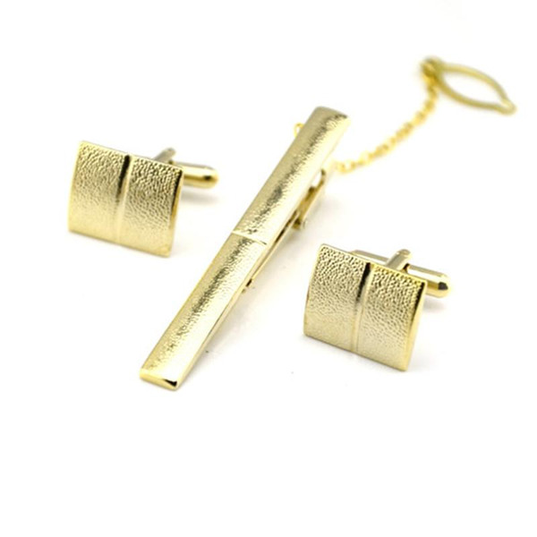 Gold Dull Polish Tie Clips Cufflinks Set Business Suits Shirt Necktie Tie Bar Cuff links Men Fashion Jewelry