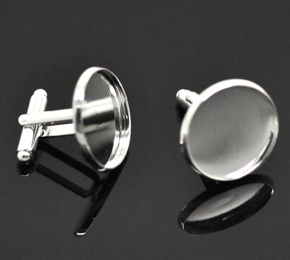 New Trendy 2x10 Silver Plated Setting Cuff Links 26x22mm(Fit 20mm) Free Shipping