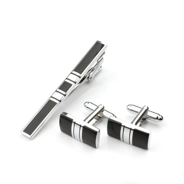 Tie Clips & Cufflinks for Mens Silver black Cuff link and Tie clip sets man French shirt button wedding jewelry for men