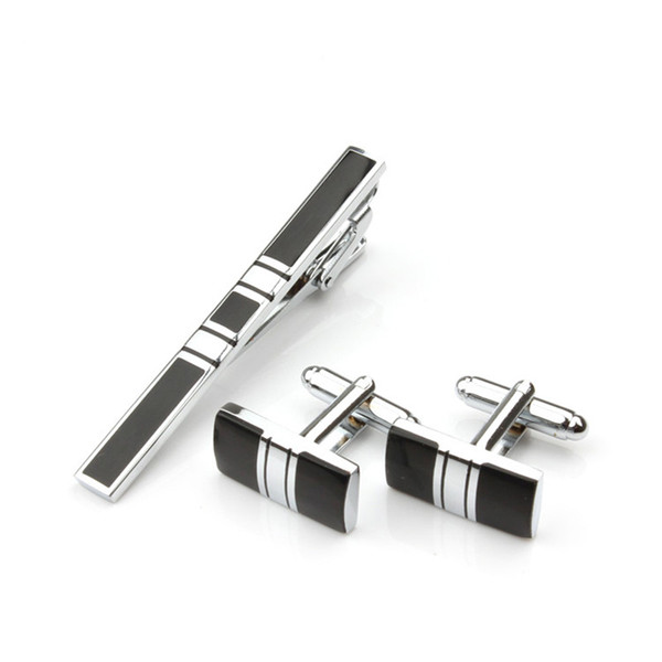 Tie Clips & Cufflinks for Mens Silver black Cuff link and Tie clip sets man French shirt button wedding jewelry for men 070026