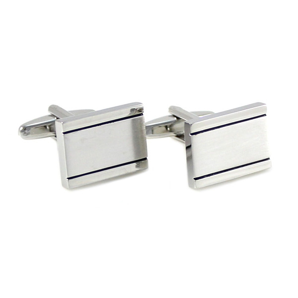 Brushed Silver Tone Black Lines Rectangle Cufflinks Father's Day Gift Cuff Links Birthday Wedding Gifts Cuff Links