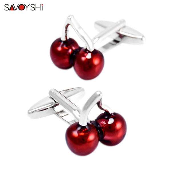 SAVOYSHI Red Enamel Cherry Cuff Link Personalized Mens Shirt Cufflinks High Quality Wedding Groom Gift Jewelry Free custom name