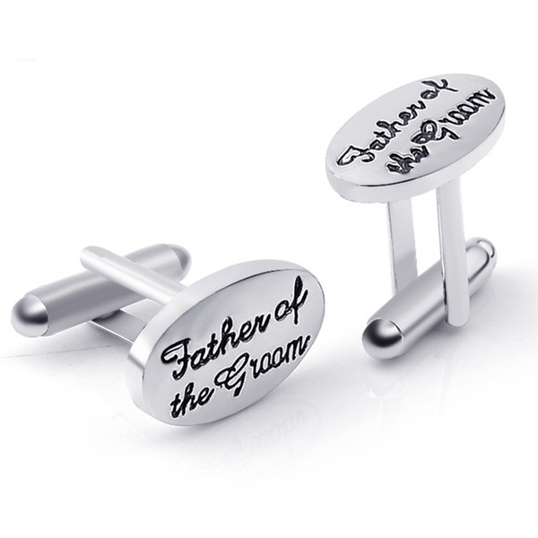 Father \'S Wedding Gift Tuxedo Stylish Cufflinks Silver Plated Oval Handstamped Father Of The Groom /Bride French Shirt Cuff Links