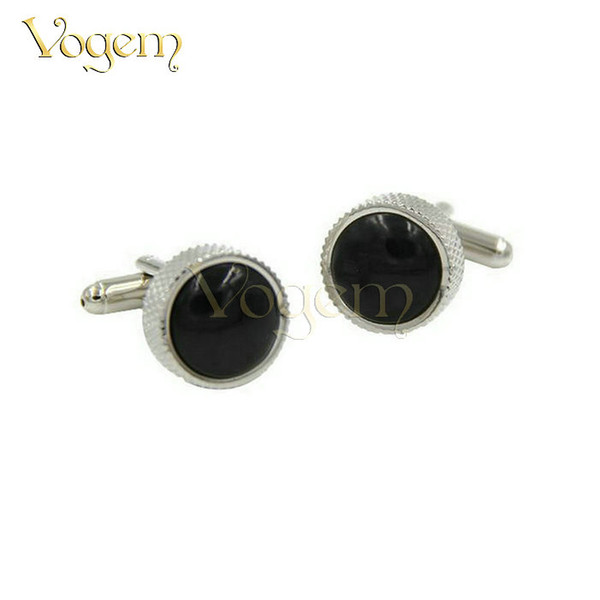 Vogem Generous Luxury Trendy Cufflinks White Steel Plated Round Black French Style Bussiness Cufflinks for Mens Classy Formally occasions