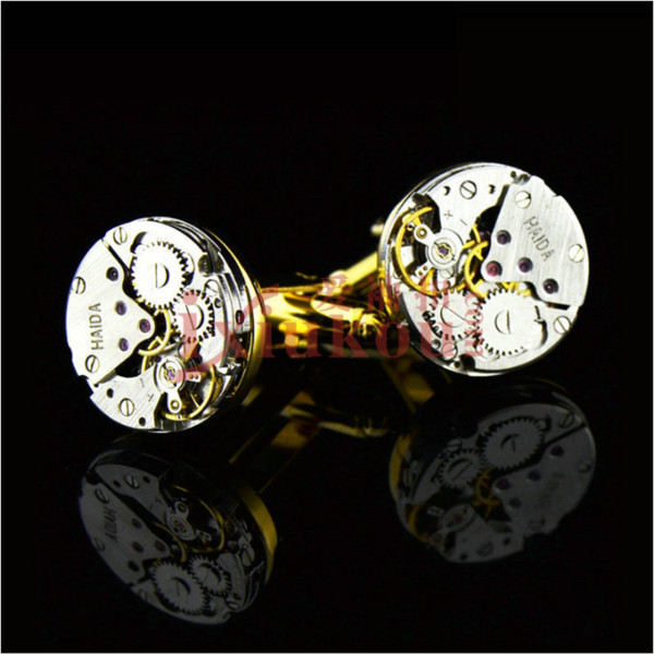 Mechanical Watch Movement Steampunk Mens Wedding Vintage Gold Plated Cufflinks Sleeve Nail French Business Shirt Cuff Links Gift