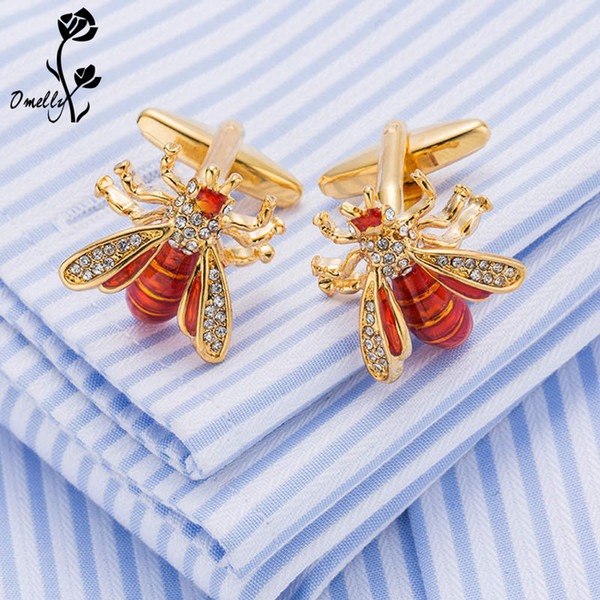 Luxury Man Cuff Links Shirt Suit Crystal Bee Animal Gold Filled Cufflinks Best Man Gift Wholesale in Bulk Free Shipping