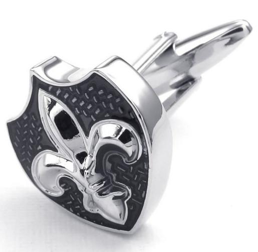 Rhodium Plated Mens Fleur De Lis Shield Shirts Cufflinks Wedding Color Black Silver 1 Pair Set Drop Shipping