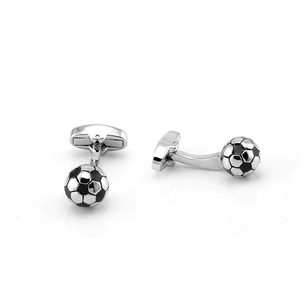 High Quality Casual Suits Button Silver Color Soccer Ball Round Enamel Cufflinks Mens Jewelry Gift